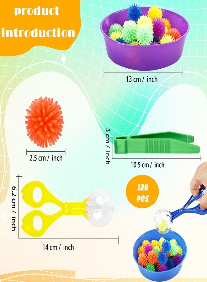 Feradny 141 Pieces Fine Motor Toy Counting Sorting Sensory Bin Filler Include 6 Colorful Sorting Cup 10 Tweezers 5 Bear Ball Clip 120 Hedge Balls for Kid Early Skill Education - Image 2